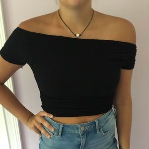Off the Shoulder Black Crop Top (Large)